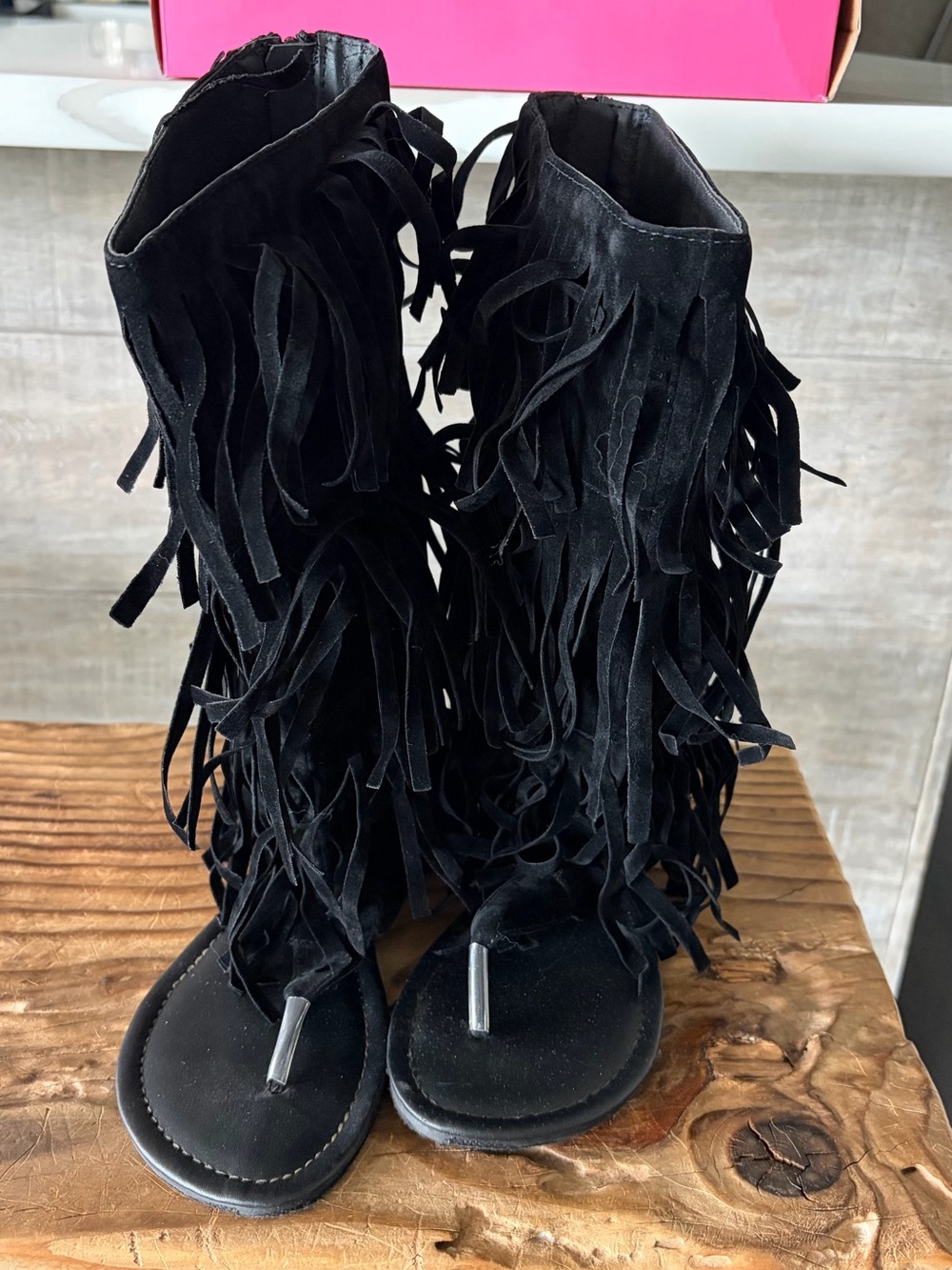 Black Fringe Suede Women's Sandals